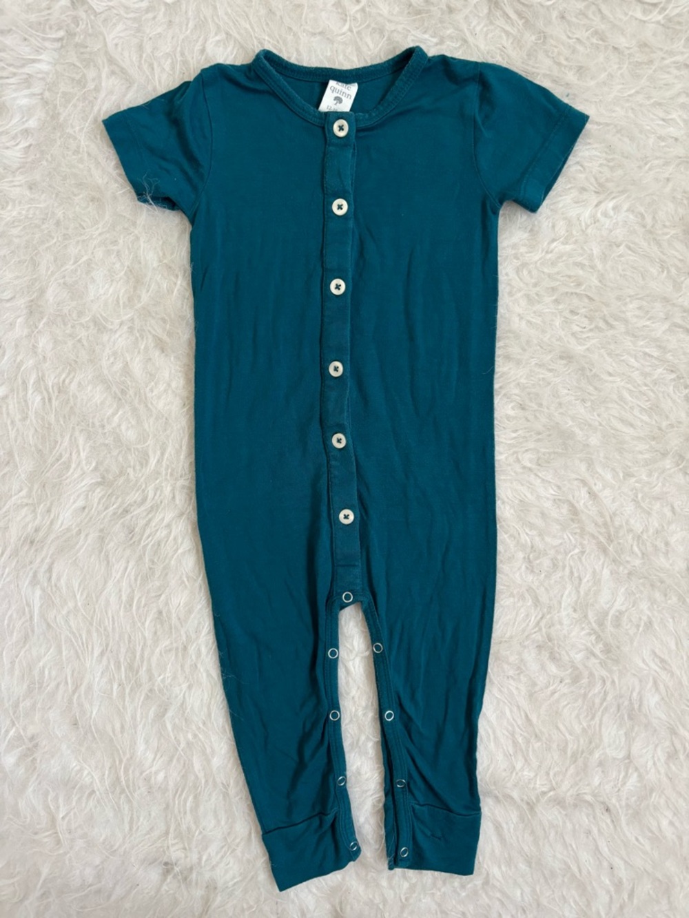 kate quinn Baby Bamboo Teal Button & Snap Short Sleeve Romper